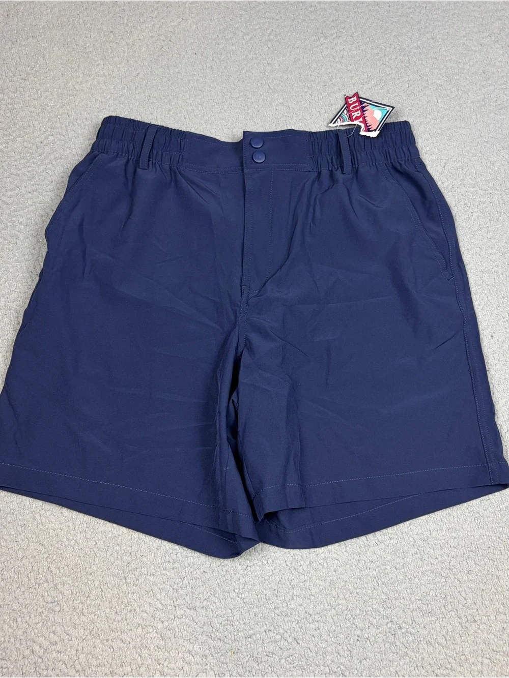 BURLEBO Performance Shorts Men's Medium Navy Athletic Elastic Waist Pockets